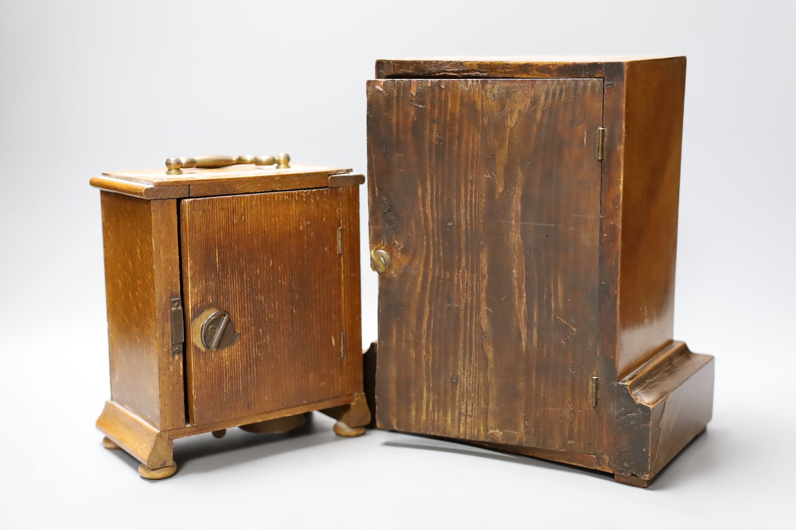 A burr walnut cased eight day mantel clock and an oak cased eight day mantel timepiece (2) tallest 23cm